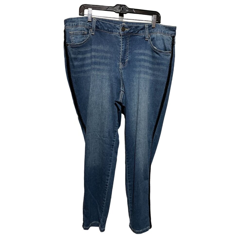W62 Woman Skinny Jeans Blue Medium Wash Velvet Side Stripe Plus Size 16